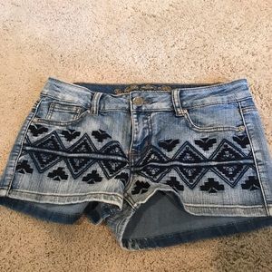 Tribal Patterned Jean Shorts